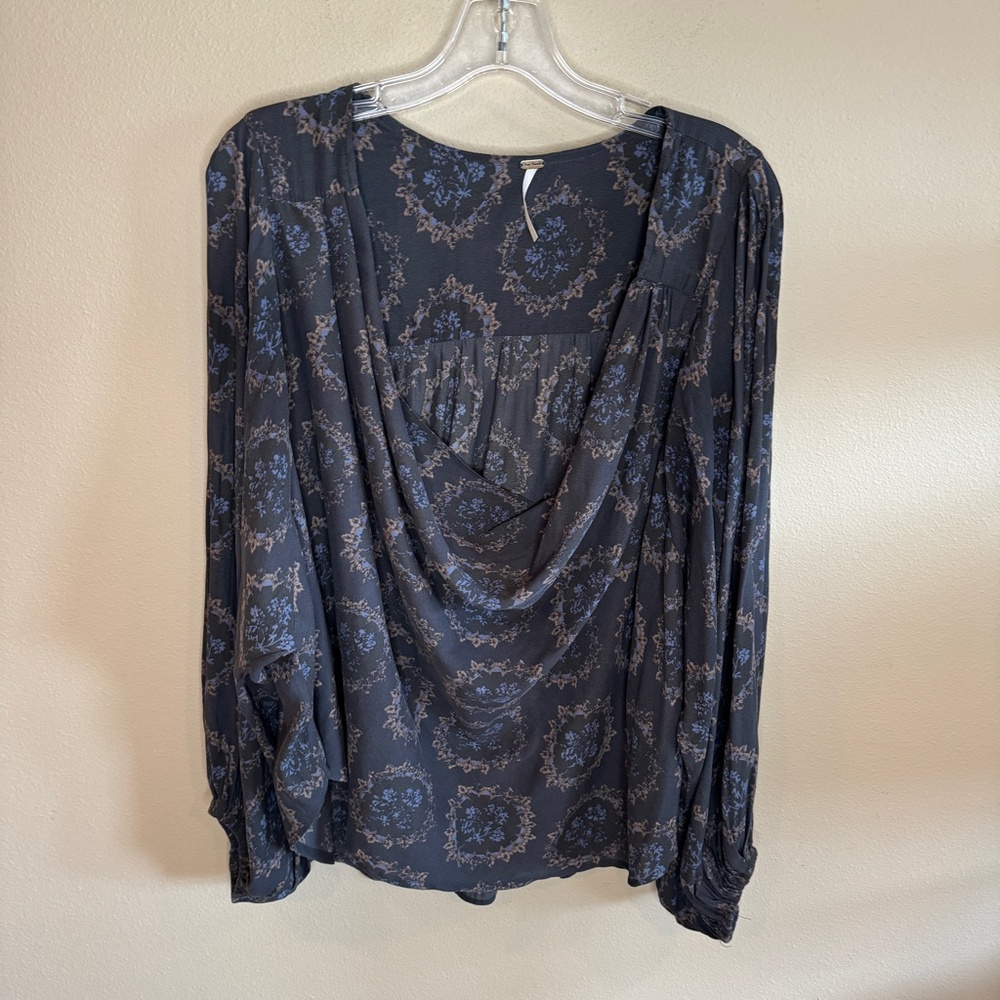 Free People Womens Hi-Low Printed Blouse Large
